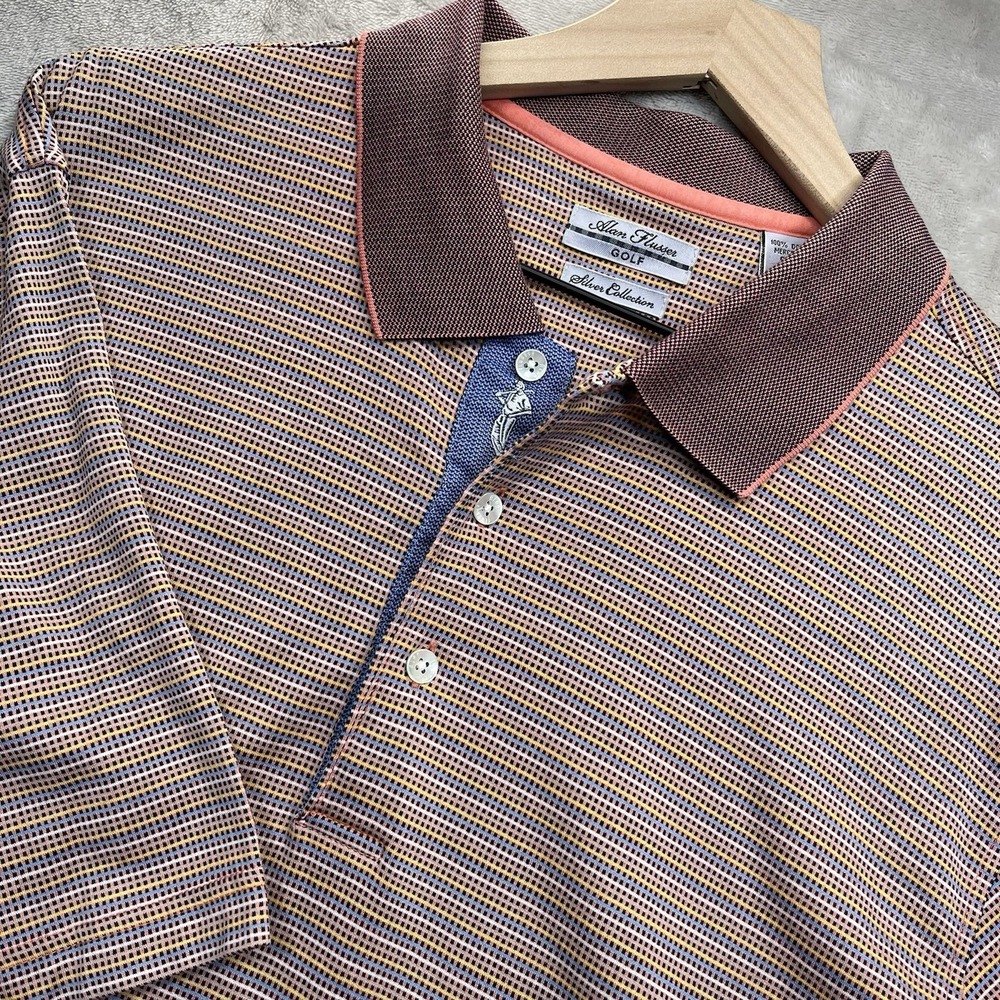 Alan‎ Flusser Golf Striped Multi-color Polo Shirt Men's Size L